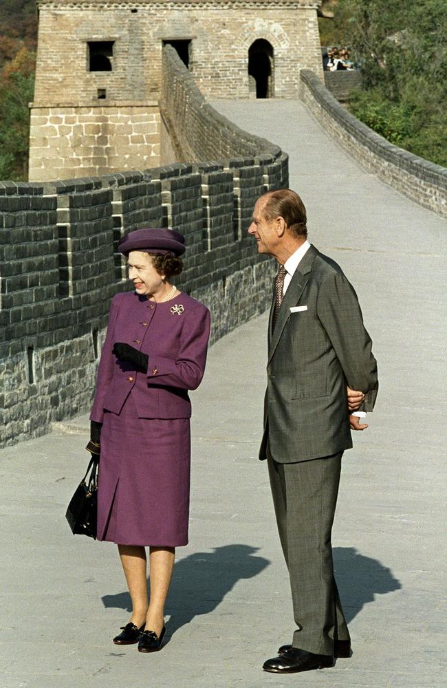 Queen Elizabeth II visits the Great Wall of China with Prince Philip. Picture: AFP