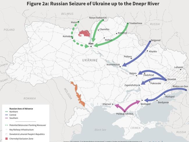 Possible Russian invasion routes under scenario three. Source: CSIS