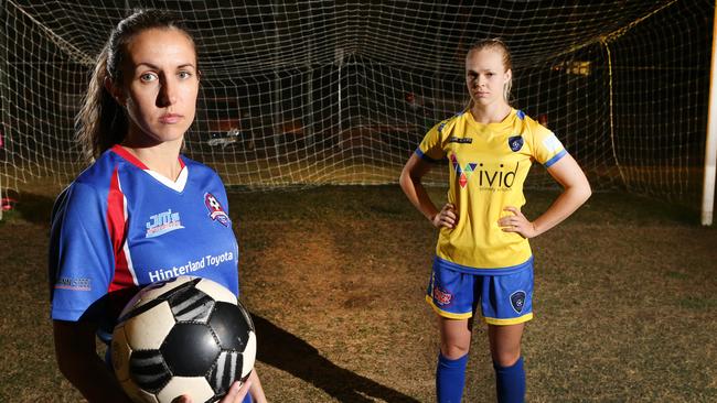 Robina captain Serena Davidson and Broadbeach captain Gemma Hicks are ready for Sunday’s Women’s Premier League grand final. Picture: Glenn Hampson