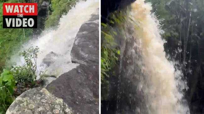 Waterfalls at Curtis Falls flow generously after heavy downpour