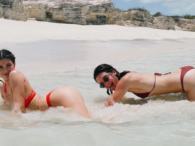 Kylie and Kendall Jenner play in the sand, "19 &20." Picture: Instagram