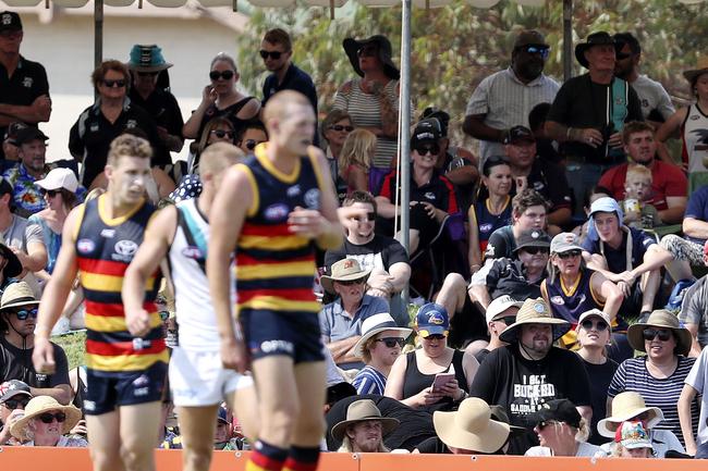 A capacity crowd of AFL fans lined Memorial Oval for the JLT game between Crows and Port Adelaide at Port Pirie. Picture SARAH REED