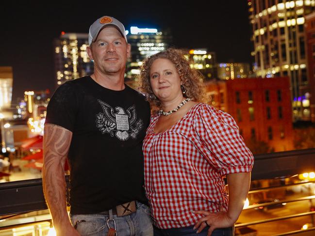 Michael Klein, 42, and his wife Rachel Klein, 45, at a Presidential Debate watch party at Nashville Underground in Nashville, Tennessee, USA. Picture: Angus Mordant for News Corp Australia