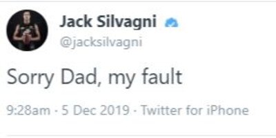 Jack Silvagni's tweet following the removal of his father, Stephen, as Carlton list boss.