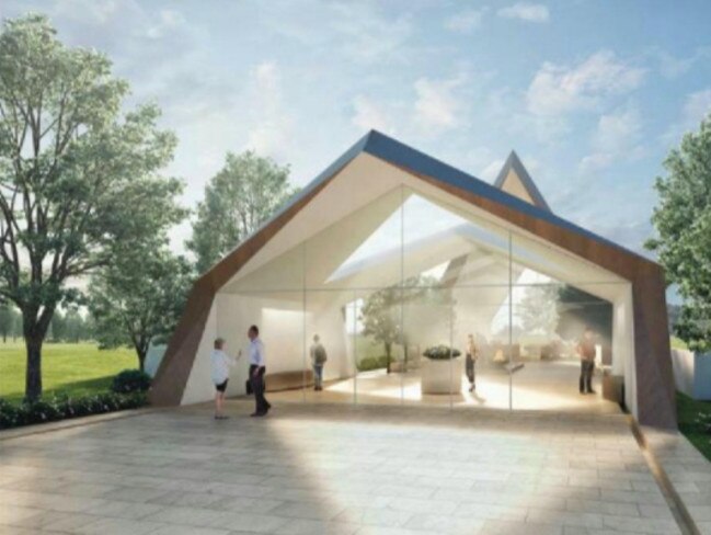 Artist’s impressions of the chapel and ancillary crematorium planned for Wallacia Golf and Country Club. Picture: Ignite