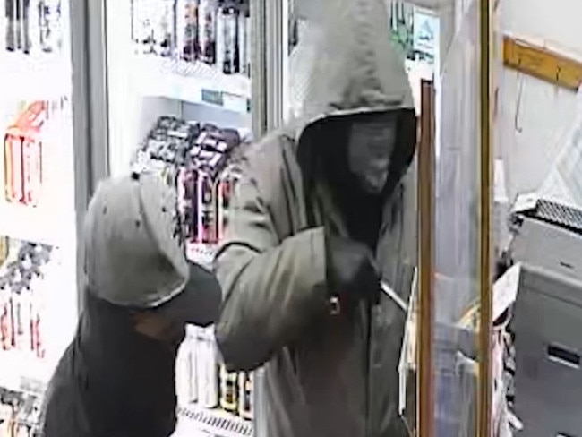 Police are on the hunt for the two men who attacked a Glen Waverley bottle shop owner on Sunday. Picture: Victoria Police