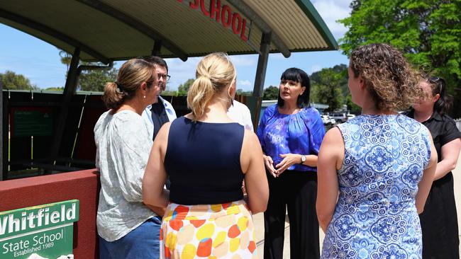 The Liberal National Party has announced that it will construct a $13m arts centre at Whitfield State School if it is elected into government on October 26. LNP candidate for Cairns Yolonde Entsch speaks with members of the Whitfield State School P &amp; C. Picture: Brendan Radke