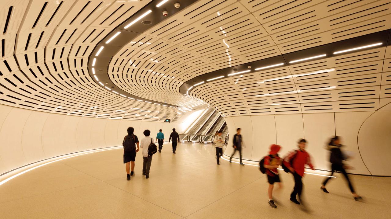 Commuters heading south from Victoria Cross Station get subterranean, as the new line goes under the Sydney Harbour. Picture: NewsWire / Max Mason-Hubers