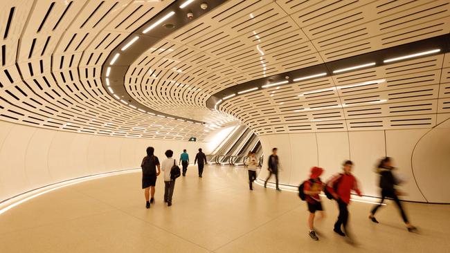 Commuters heading south from Victoria Cross Station get subterranean, as the new line goes under the Sydney Harbour. Picture: NewsWire / Max Mason-Hubers