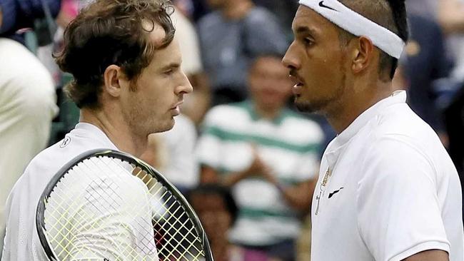 Andy Murray of Britain (left) shakes hands with Nick Kyrgios of Australia after beating him in their men's singles match at Wimbledon in July. Picture: Kirsty Wigglesworth