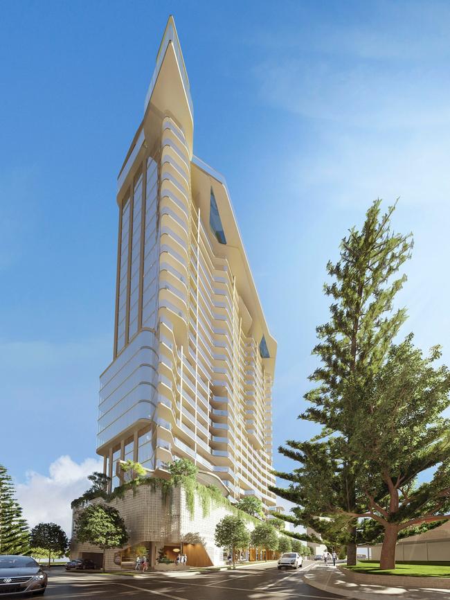 Artists impressions of the 27-storey Hotel Komune development proposed for Coolangatta.