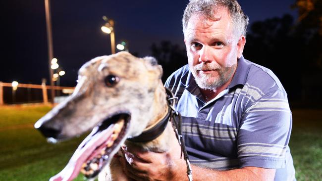 Greyhound trainer Anthony Bullock with greyhound Arnhem Villain