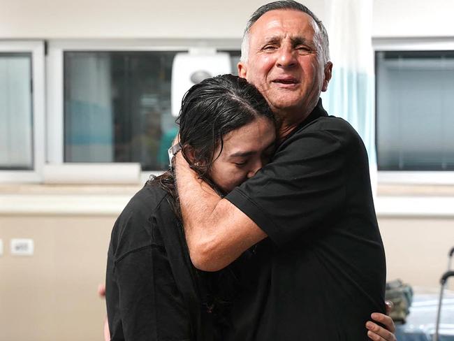 Noa Argamani hugged by a relative at the Sheba Tel-HaShomer Medical Centre. Picture: IDF