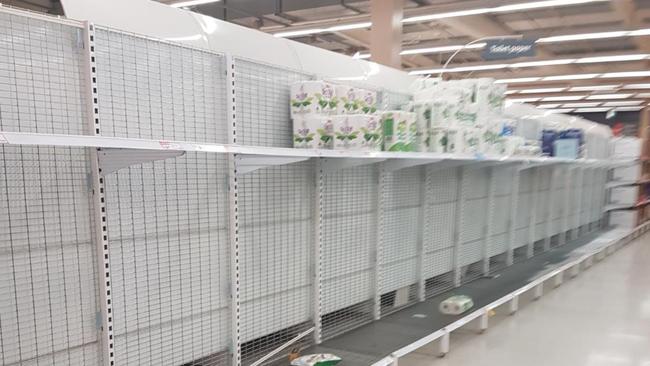 Empty shelves at the Coles at Fifteenth St, Mildura, from lockdown issues. Picture: Twitter