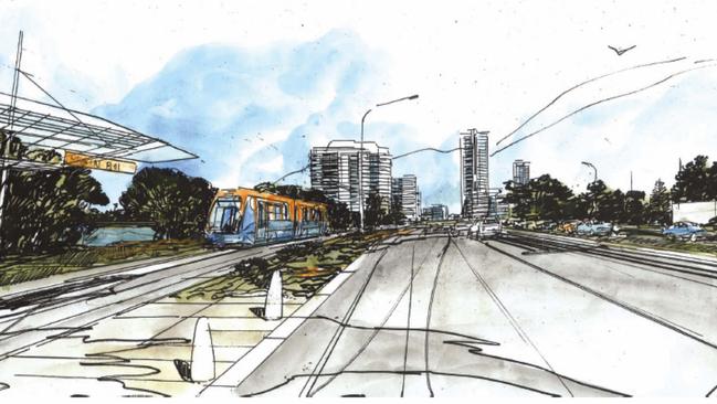 The earliest artist impression of a light rail on the Gold Coast.