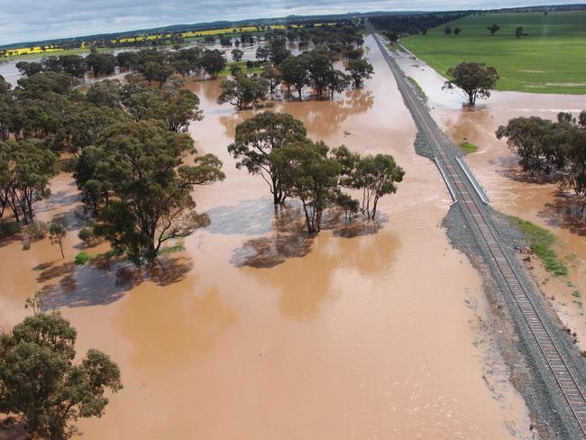 Main rail line and Lake Cargelligo Road out of Ungarie. Picture: Glenn Neyland/Bland Shire Council