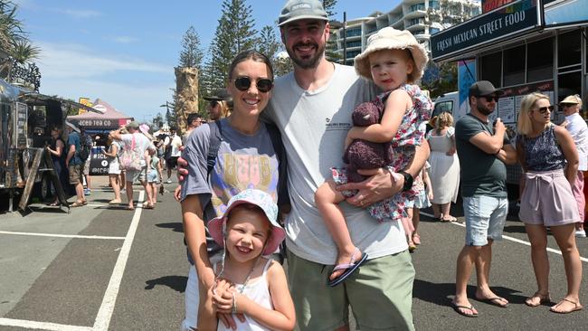 Michelle and Mark with Nova, 5, and Ziggy Wilde, 2, at the Mooloolaba Foreshore Festival. Picture: Tegan Annett