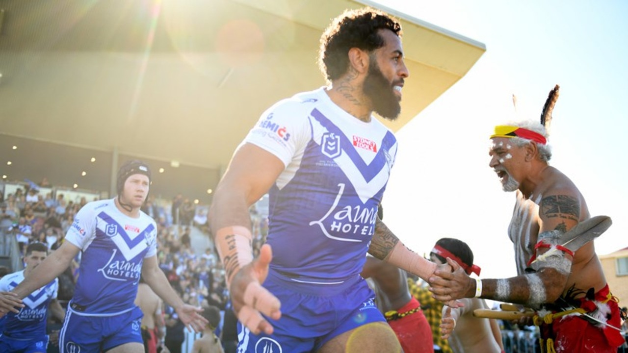 18/05/2023 - NSW State of Origin stars Josh Addo-Carr (front) and Matt Burton run out at Salter Oval last year. The pair could be back in Bundaberg with the Bulldogs in round 22 on July 30. Picture: NRL Photos