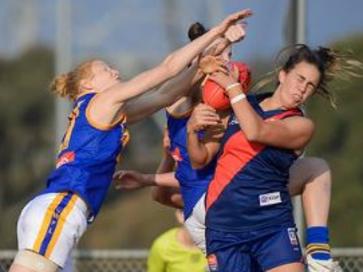 Chloe Molloy take a mark for Diamond Creek in the VFL Women's competition. Picture: Russ Cunham