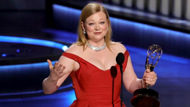 LOS ANGELES, CALIFORNIA - JANUARY 15: Sarah Snook accepts the Outstanding Lead Actress in a Drama Series award for Ã¢â¬ÅSuccessionÃ¢â¬Â onstage during the 75th Primetime Emmy Awards at Peacock Theater on January 15, 2024 in Los Angeles, California. (Photo by Kevin Winter/Getty Images)