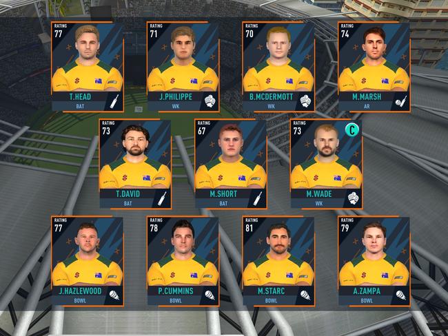 A screenshot from the RealCricket game, which features the names and likeness of Australian players. Image: Supplied