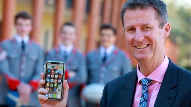 Deputy Principal Stephen Edwards leads the way to a ban on personal technology devices for students up to Year 10 during school hours. Picture: AAP/Angelo Velardo