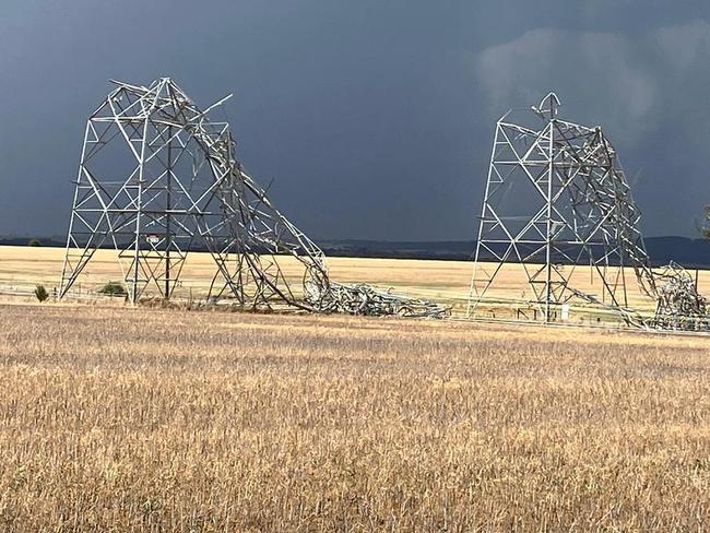 Downed transmission towers in Anakie just outside Melbourne.