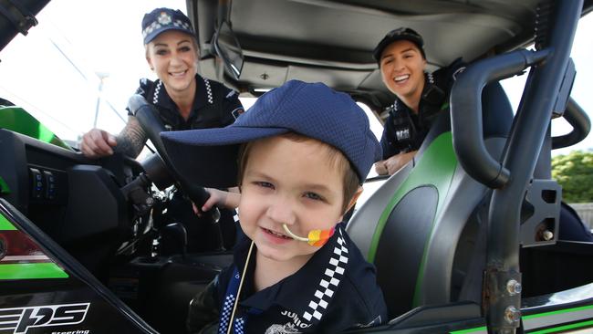 Constable Zoe Tidswell, Slater Clifton and Senior Constable Georgia Sutton in the police Rhino. Picture Glenn Hampson