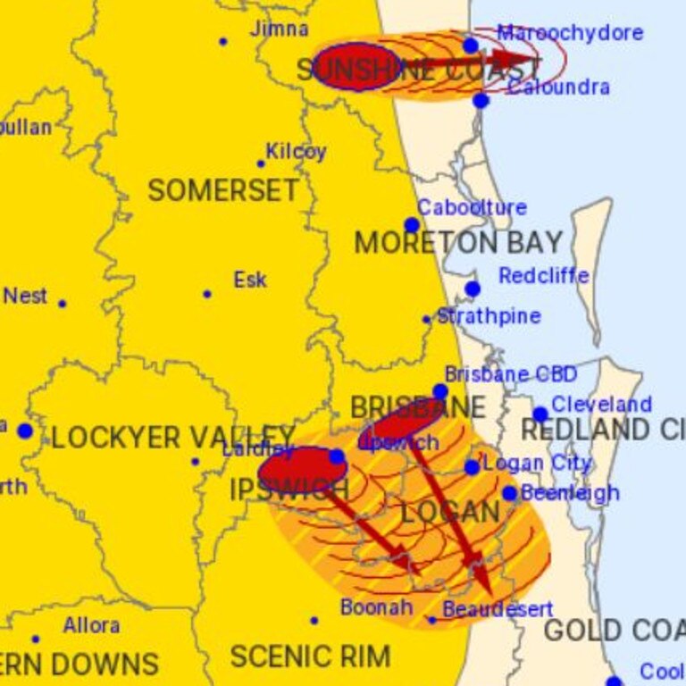 A severe storm warning active at 4.50pm Thursday.