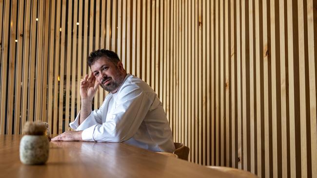 Chef Dan Arnold takes a break from his preparationbs at Restaurant Dan Arnold in Fortitude Valley. Picture: David Kelly