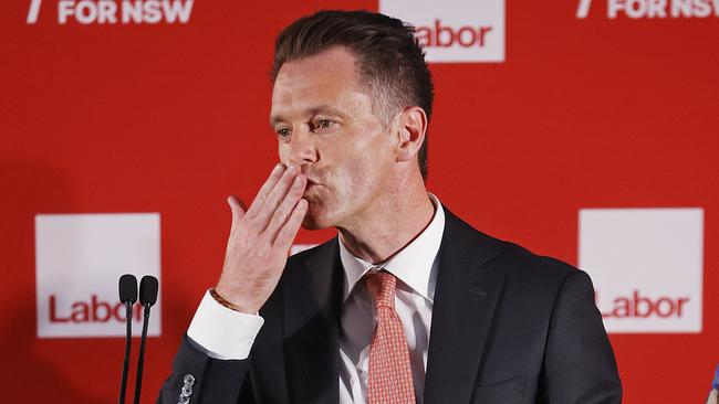 Labor leader Chris Minns thanks his supporters during his victory speech. Picture: Sam Ruttyn