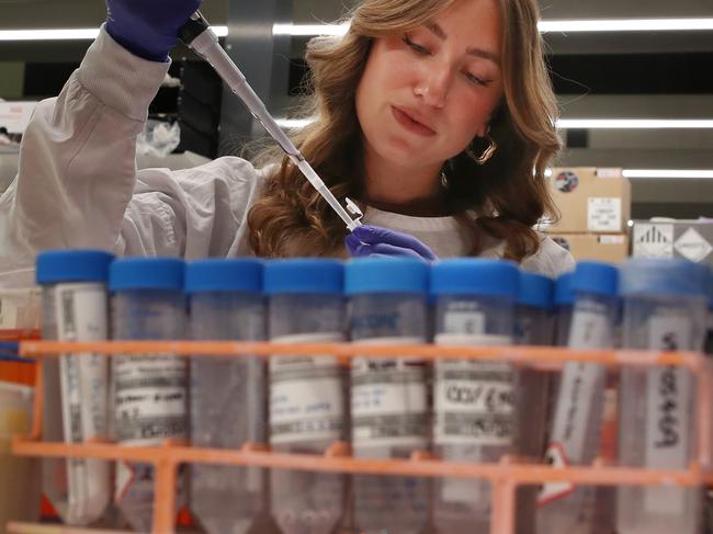 MELBOURNE, AUSTRALIA - NewsWire Photos, OCTOBER 5, 2022. Dr Katie Fennell in the lab where the Victorian Premier, Daniel Andrews maked an announcement at the Peter MacCallum Cancer Centre in Melbourne.  POOL IMAGE Picture: NCA NewsWire/ David Crosling