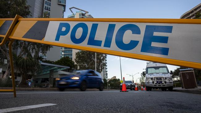 The border closure on Griffith St at Coolangatta. Picture: Glenn Hunt.