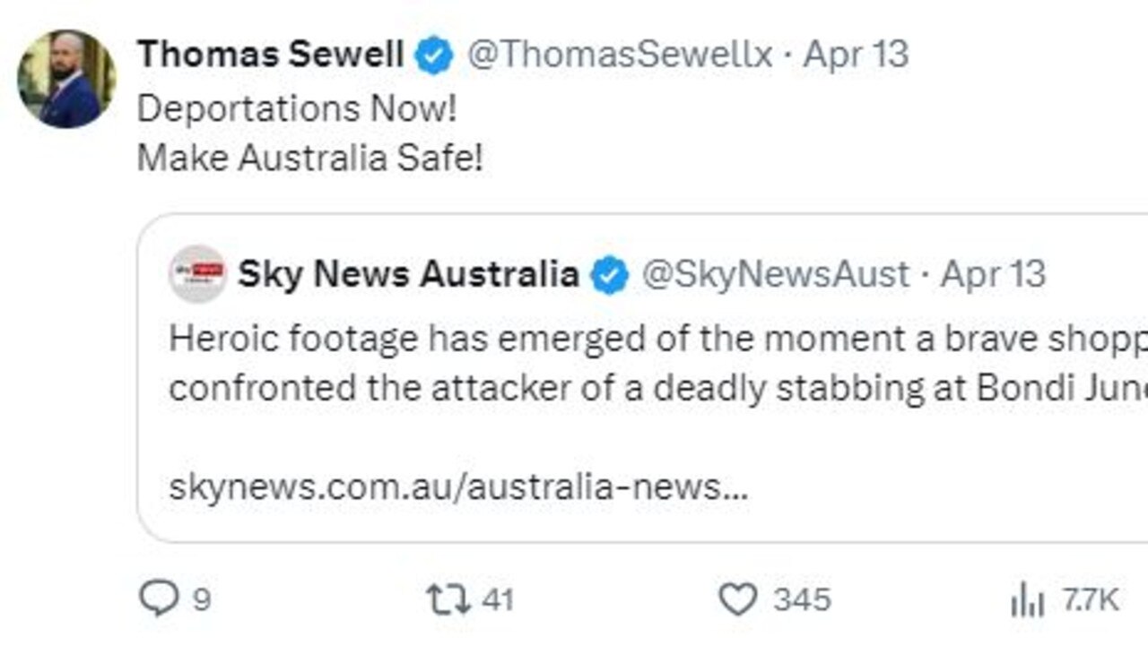 One of Thomas Sewell's posts on X about the attack.