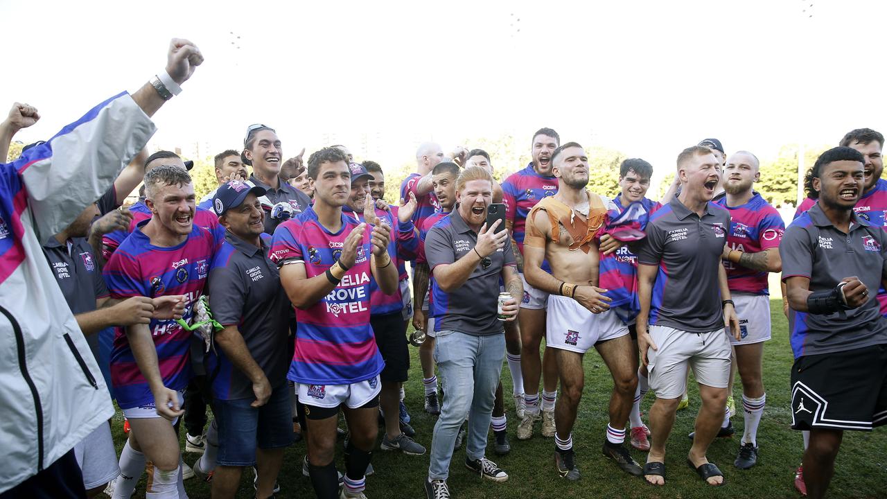 Alexandria Rovers celebrate their victory. Picture: John Appleyard