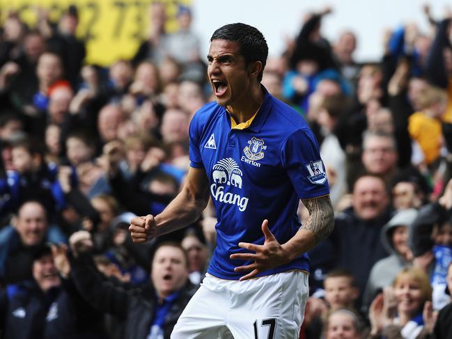 Tim Cahill playing for Everton in 2012. Picture: Getty Images