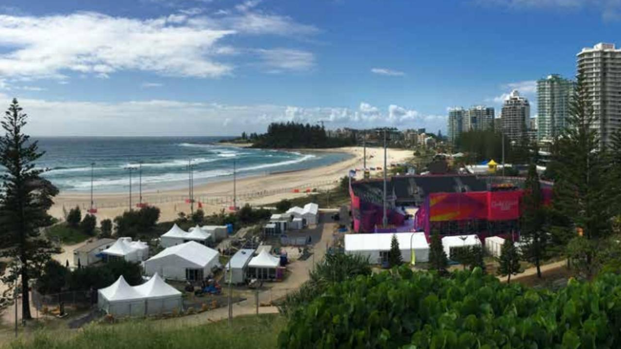 The busy southern end of the Gold Coast during the 2018 Commonwealth Games.