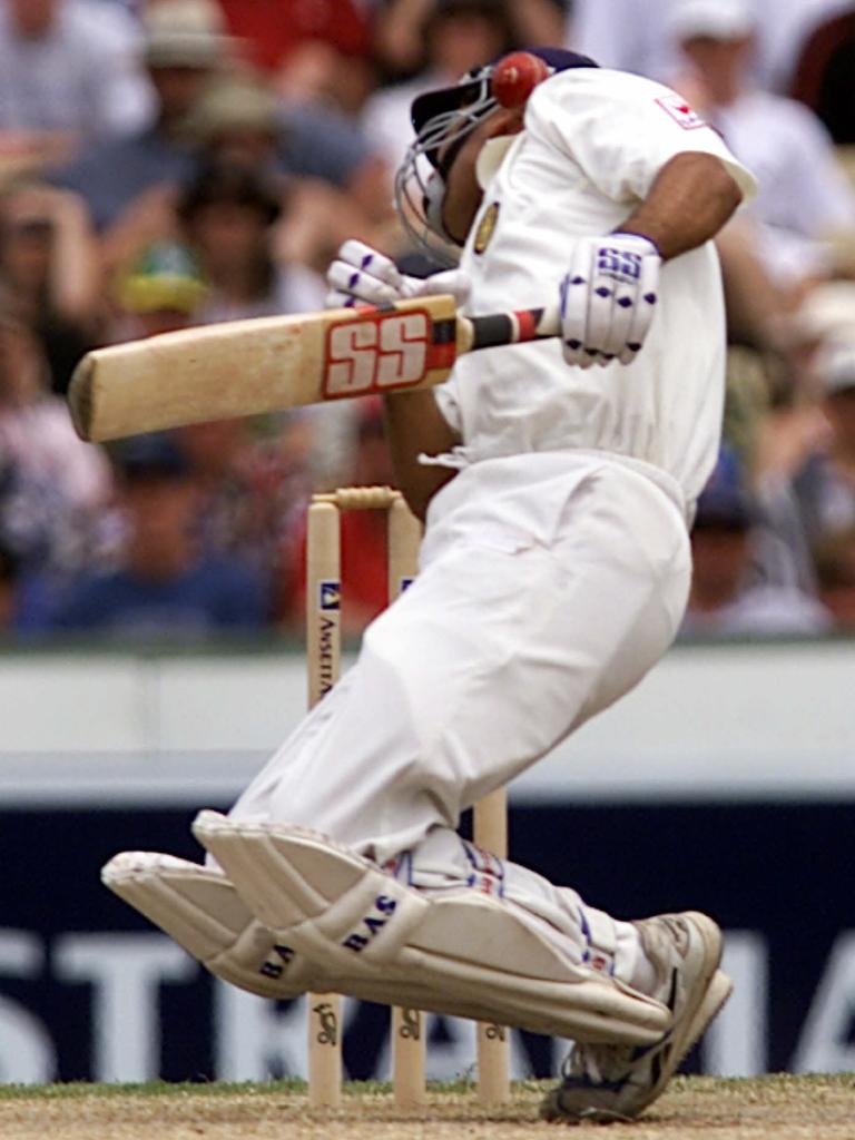 VVS Laxman was struck on the helmet by Glenn McGrath.