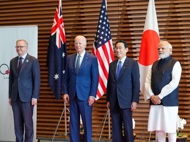 Australian Prime Minister Anthony Albanese (L), Â US President Joe Biden (2nd-L), Japanese Prime Minister Fumio Kishida (2nd-R) and Indian Prime Minister Narendra Modi pose for photos at the premier office in Tokyo. Picture: AFP