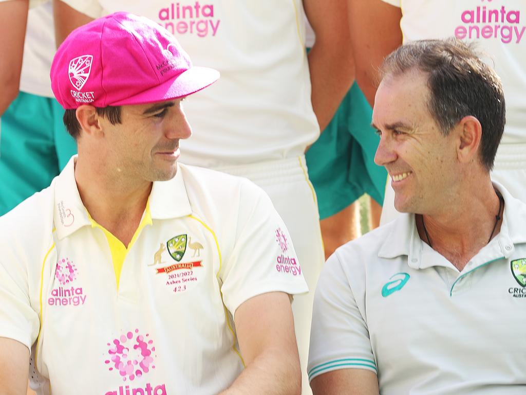 Pat Cummins and Justin Langer in 2022. Picture: Mark Metcalfe/Getty Images