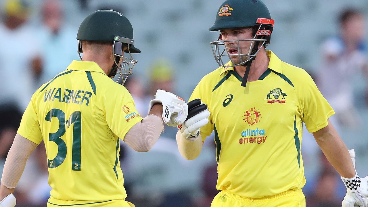 David Warner of Australia and Travis Head blasted the English bowlers. Picture: Sarah Reed/Getty Images