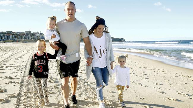 Clark is relocating his family to the north of England. Pictured from left are Milla, 5, Billie, 18 months, wife Lauren Clark and daughter Andi, aged three. Picture: John Appleyard