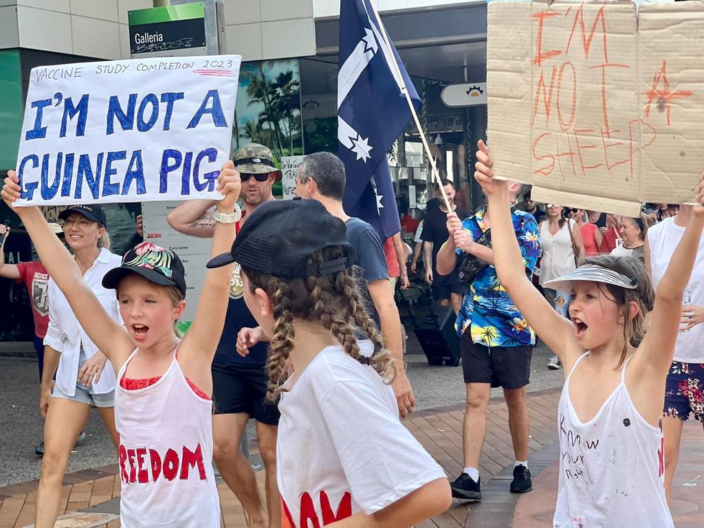 Protesters at the freedom rally in Darwin CBD on October 30, 2021. Picture: Amanda Parkinson