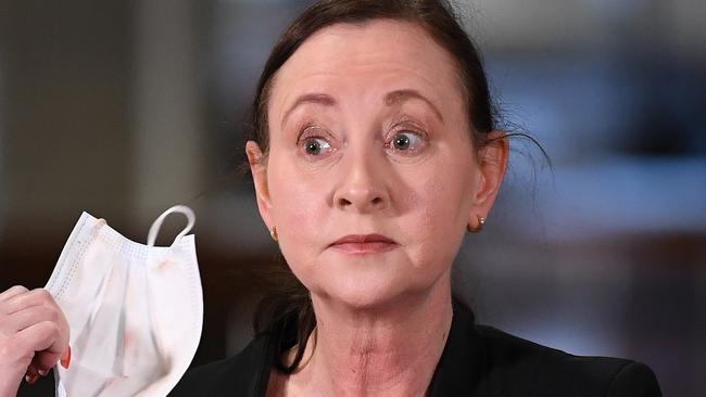 Health Minister Yvette D’Ath during a press conference in Brisbane. Picture: Picture: NCA NewsWire / Dan Peled