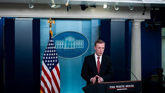 National security adviser Jake Sullivan at a news conference in March. Picture: Press Pool/WSJ