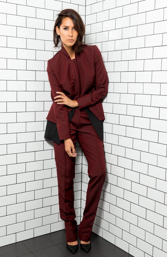 Double inverted blazer, $1215; and pants $594.