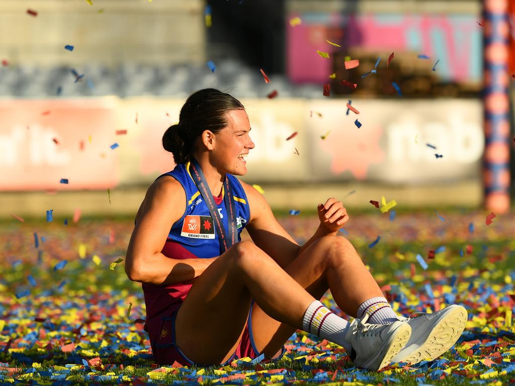 Sophie Conway celebrates after Brisbane’s grand final win. Picture: Josh Chadwick/AFL Photos/via Getty Images