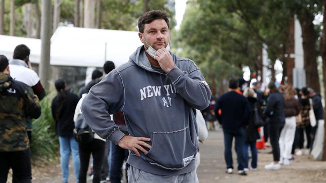 Tradie Wesley Walker, 43, from Parramatta, was at the vaccination hub keen to get any vaccine. Picture: Jane Dempster