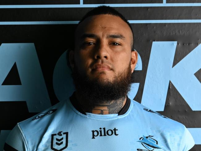 Addin Fonua-Blake wearing the Sharks colours for the first time. Credit: Supplied.