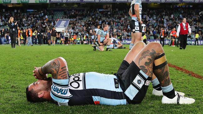 A devastated Andrew Fifita after the Sharks’ loss to the Cowboys.